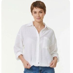 Arula NWT women Oversized White Gauze cotton button up shirt long sleeves top 2X